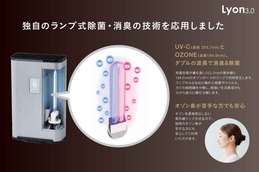 オゾン発生器 Lyon3.0 独自のランプ式除菌・消臭の技術を応用